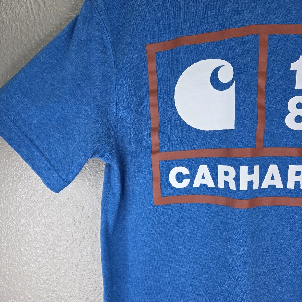 Carhartt Men's Relaxed Fit Heavyweight Short Sleeve Bright Blue Tee with Pocket - Picture 9 of 13